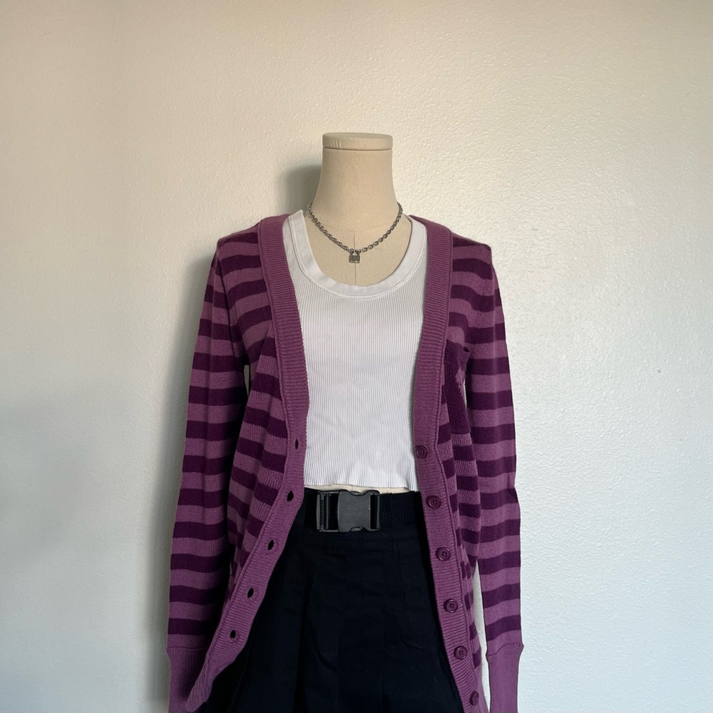 Purple striped Delia’s button up cardigan with heart